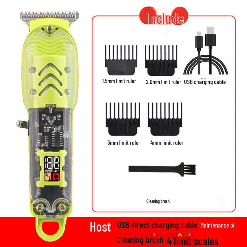Tondeuse à cheveux professionnelle LCD rechargeable transparente rétro pour le rasage et la coupe