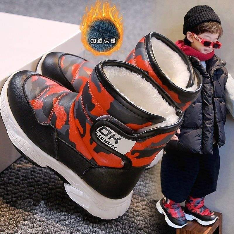 Boys snow boots 2025 winter new children's fleece thickened northeastern large cotton shoes girls warm cotton boots versatile