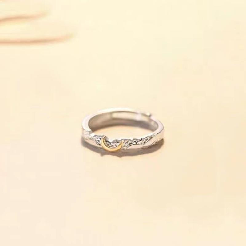 Sun Moon Open Couple Rings 18k Gold Plated Cubic Zirconia Matching Ring for Women Valentine Days Jewelry Love Gift