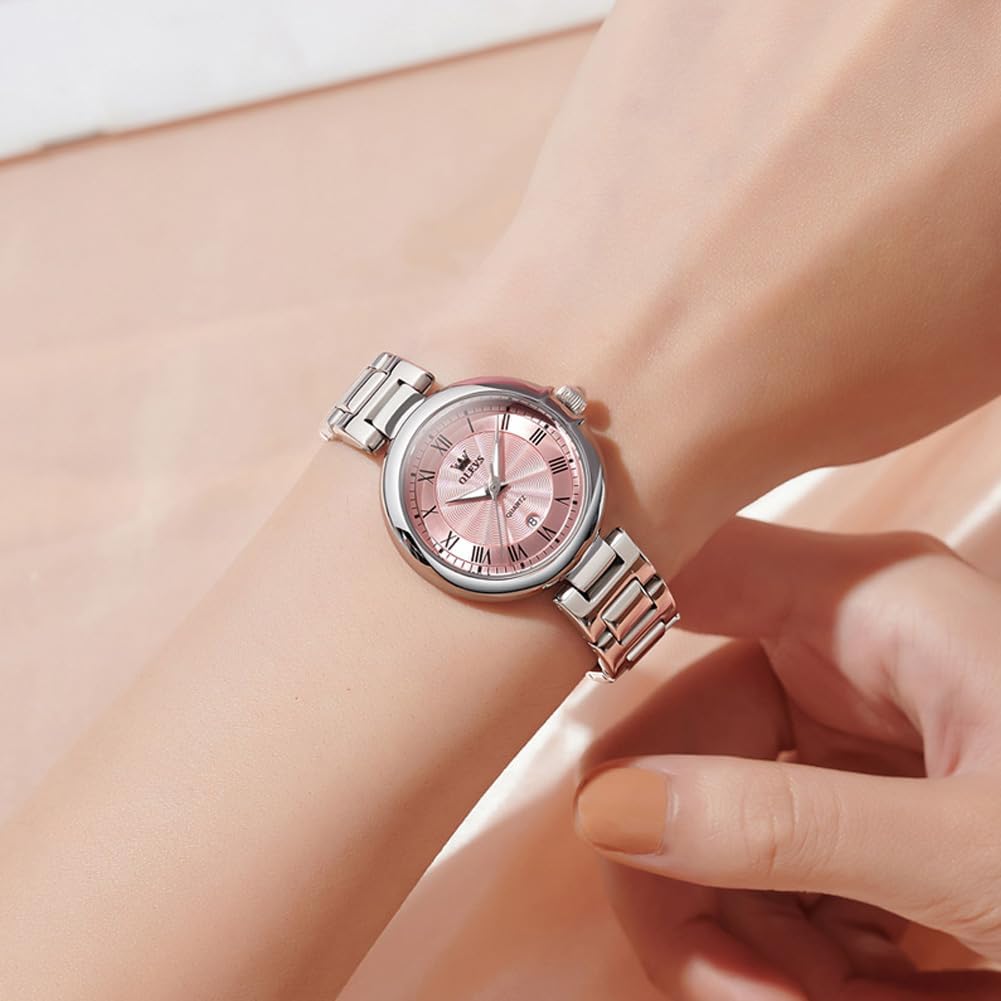 OLEVS Quartz Stainless Pink Women's Watch, Cute, Lightweight, Steel, Waterproof, Luminous, Gift,