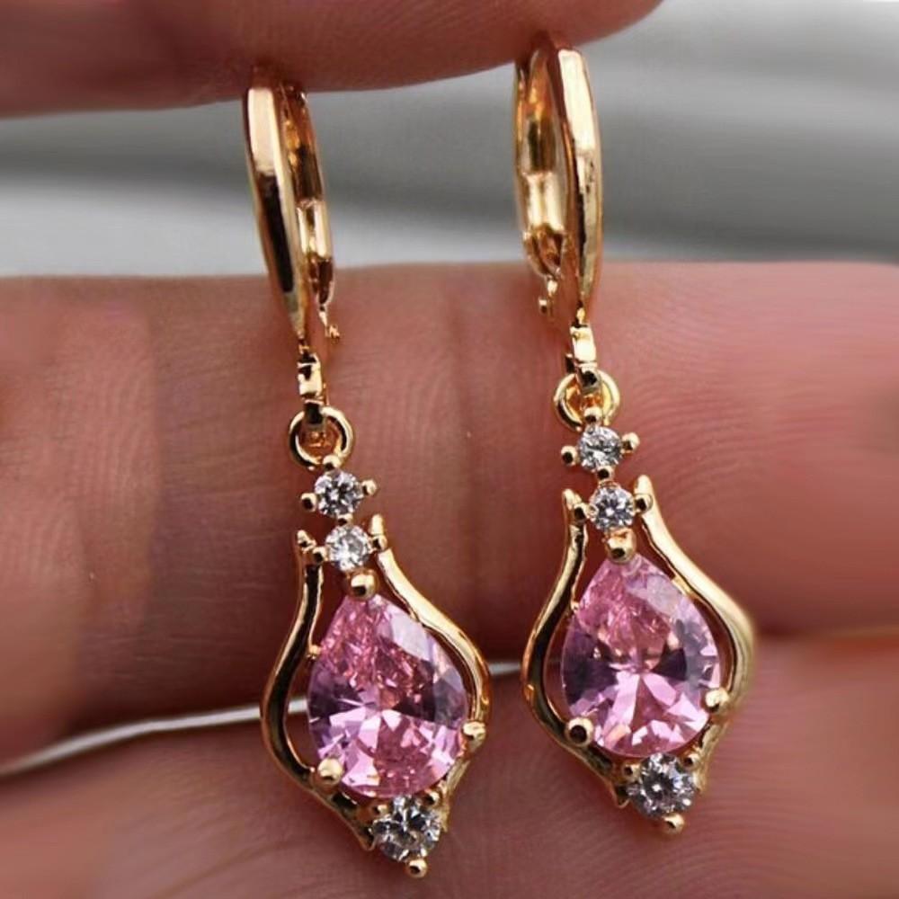 Popular Purple Zircon Earrings with Versatile Water Droplet Shaped Diamond Inlay Temperament, Multi-color Pendant Accessories