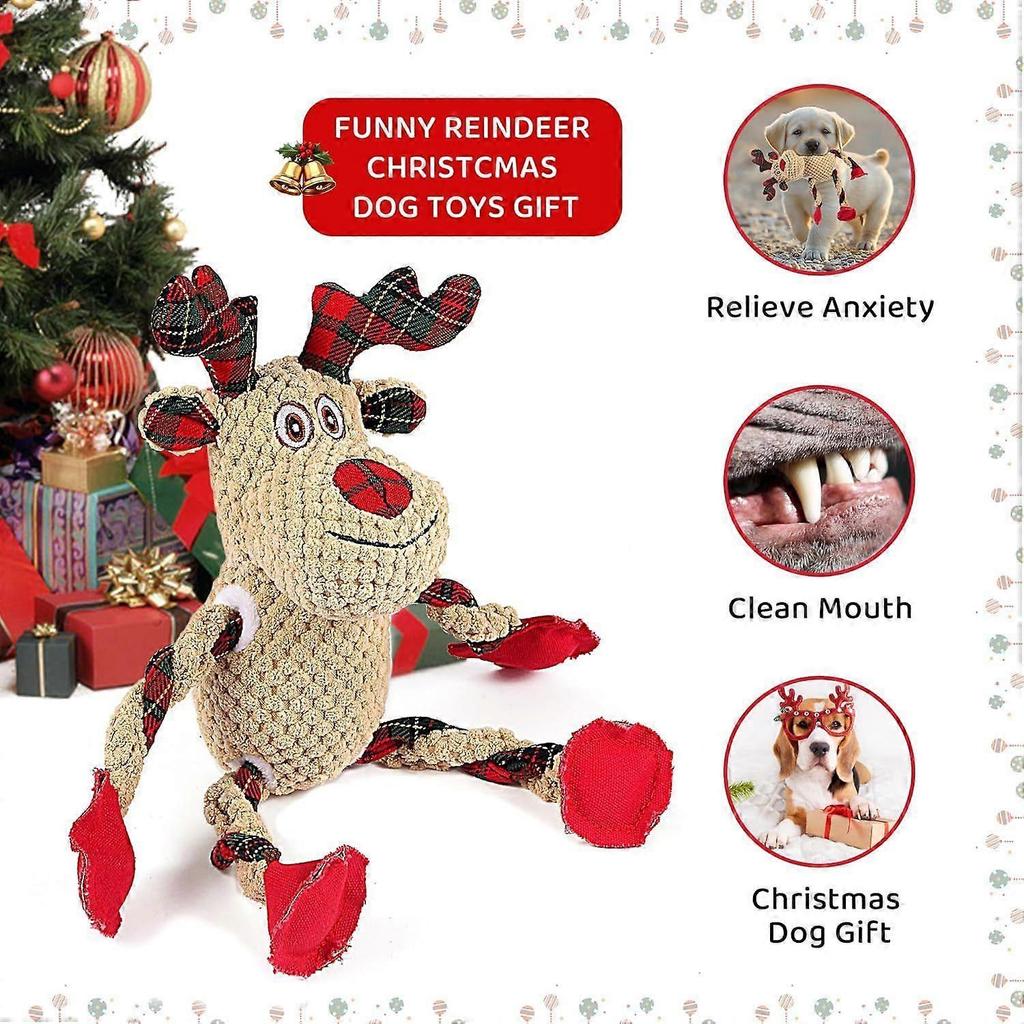Christmas Dog Toys, Squeaky Dog Toy for Large Dogs, Cute Elk Plush Dog Toys with Crinkle Paper, Dog Chew Toys for Small Medium Breed