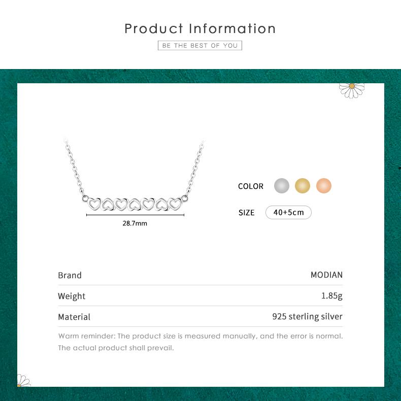 MODIAN 3 Color Hearts Fashion Necklace Solid 925 Sterling Silver Romantic Love Chain Necklaces For Women Wedding Jewelry Gifts