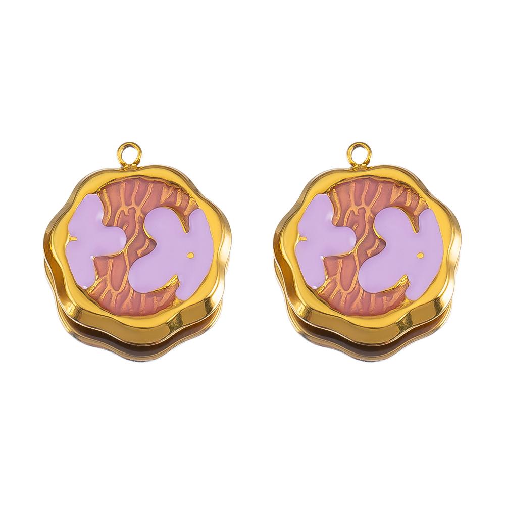 2pcs Stainless Steel 304 Multi-Design Enamel Pendant Lavender Purple Series For DIY Necklace Earrings Jewelry Findings Accessory