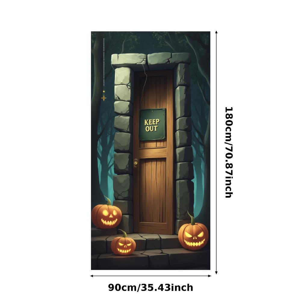 Party Backdrop Jack O'Lantern Event Banner Haunted House Banner Wooden Door Halloween Banner For Holiday Decor Haunted House
