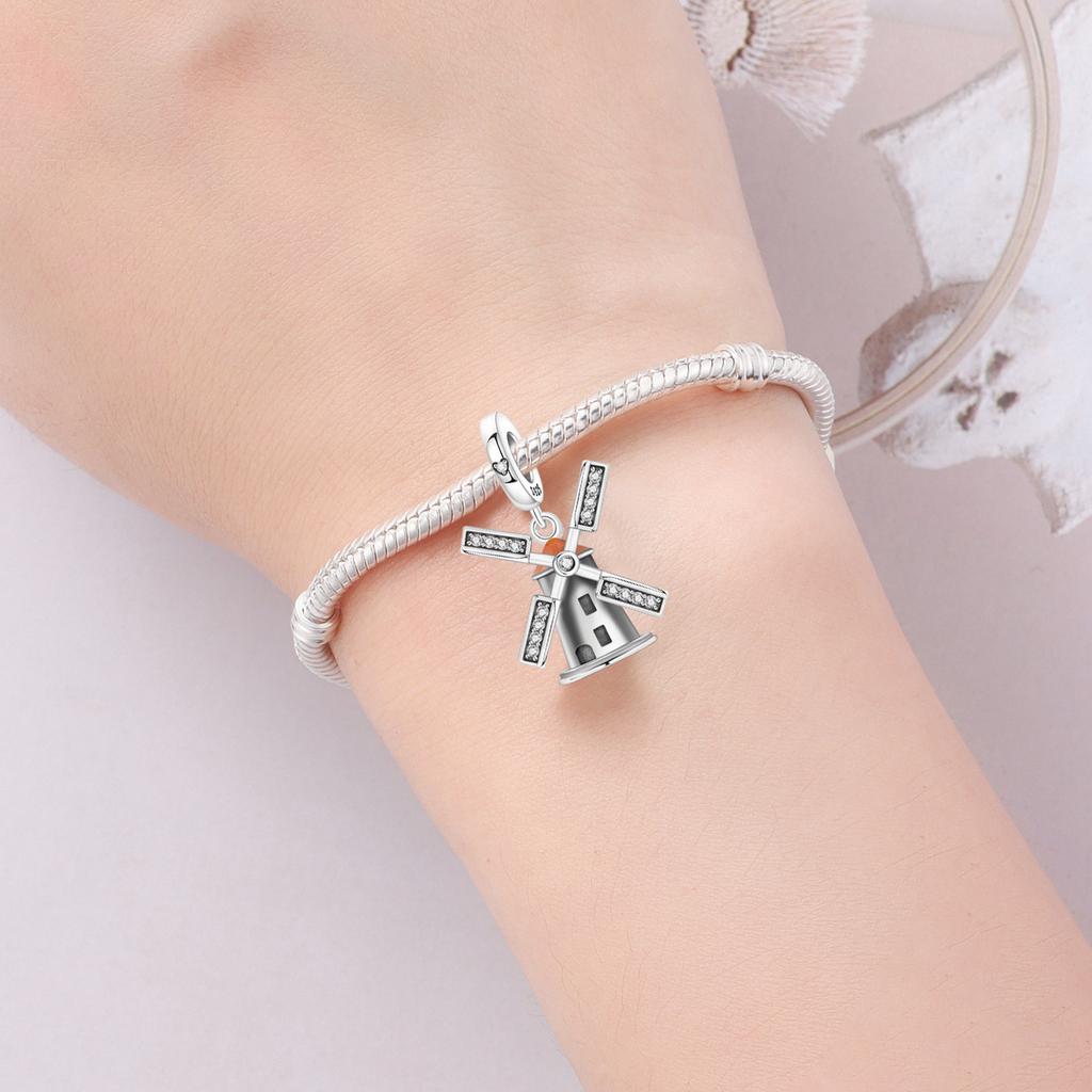 Copper Amusement Park Trojan Dutch Windmill Charms Beads Pendant For Original Bracelet Woman Girl Jewelry