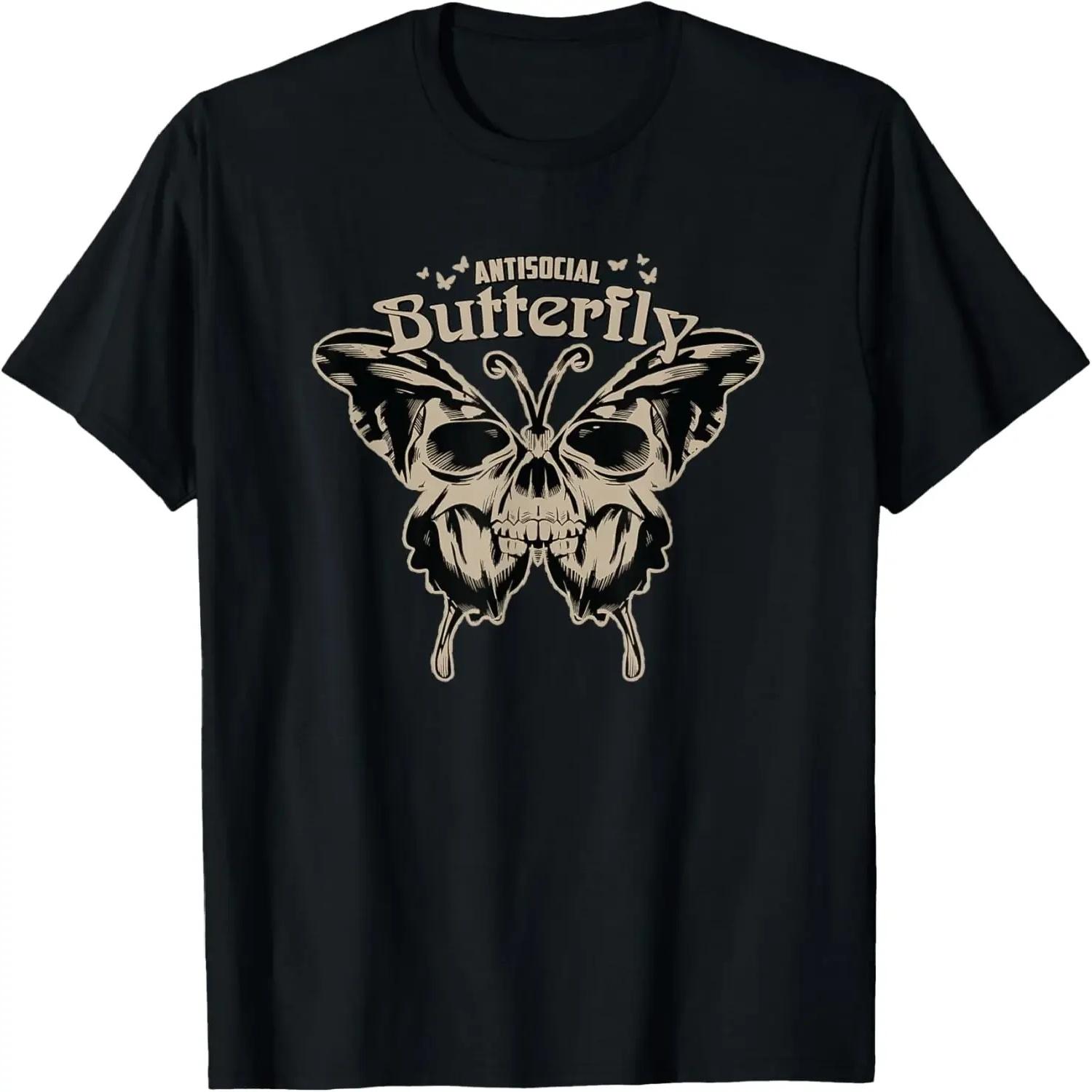 Antisocial Butterfly with skull wings design,Quality short sleeves S