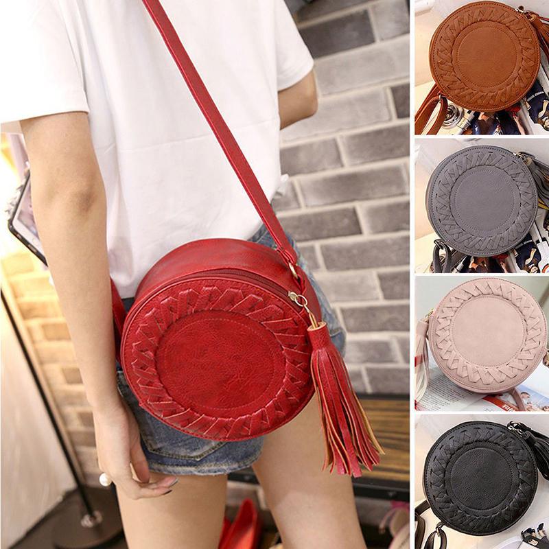 Buy New Fashion Women Bag Tassel Round Weave CrossBody Shoulder Bag Ladies Pu Leather Handbag