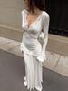 2026 Spring Elegant Slim Fit Women's Long Dress with Sexy Lace Patchwork and European-American Design