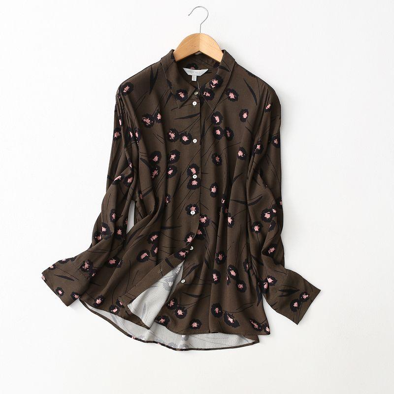 

Export Export Fashion Stylish Printing and Dyeing Small Floral Viscose Shirt Women s Long Sleeve Drape Printed plus Size Women s Clothing Dark green Print Euro -12