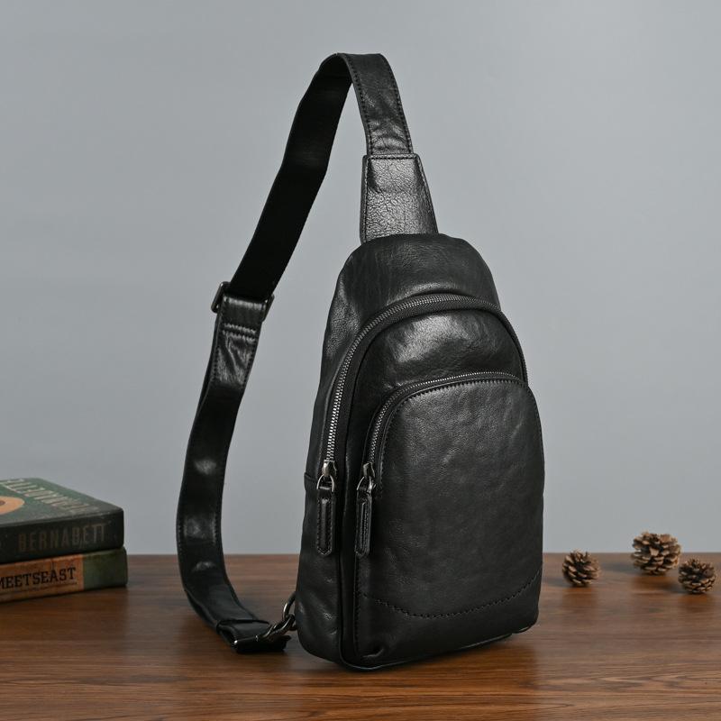 New Product Launch: First Layer Tree Cream Men's Multi Pocket Vegetable Tanned Cowhide Retro Casual Bag, Chest Bag, Crossbody Bag