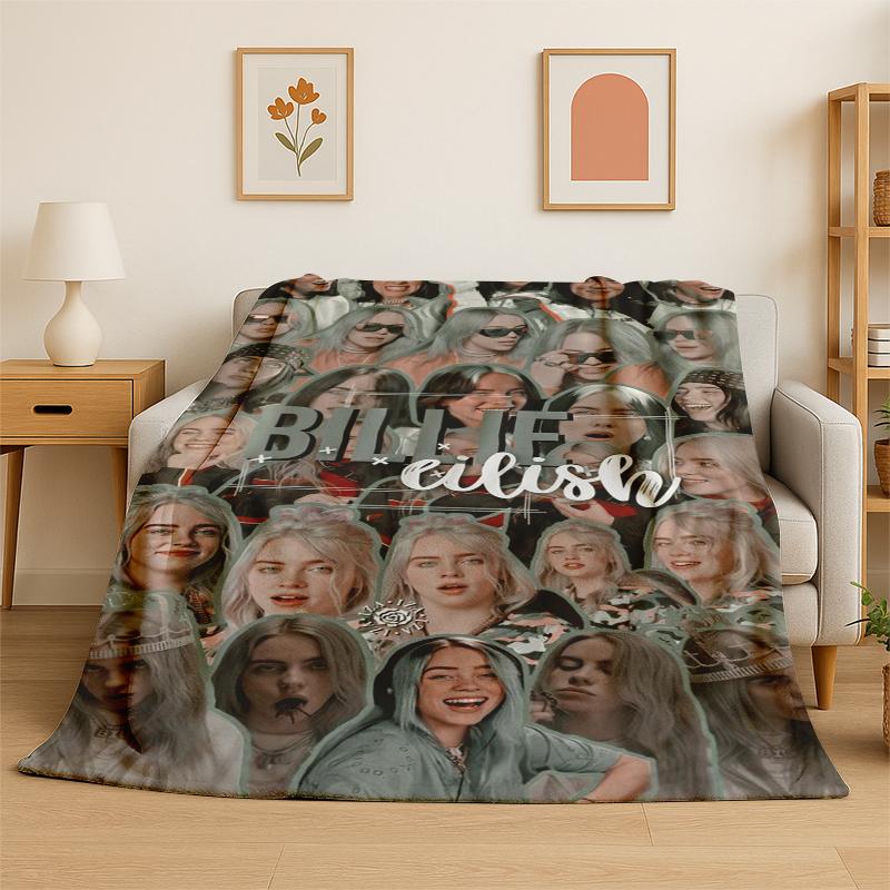 

3D Billie Eilish Singer Star Flannel Blanket Soft Warm Throw Blanket for Bedroom Living Room Bed Travel Camping Picnic Gift 75x90cm