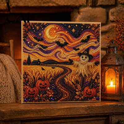 Faux Pearl Art Set Halloween DIY Kit, 3D Bead Embroidery Craft Set, Spooky Unique Home Decor Ghost Goat Witch Wall Art, Seasonal for Adults, Beginners