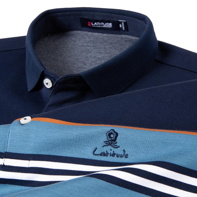 MONTAGUT Men's Cotton Soft Striped Long Sleeve Polo Shirt