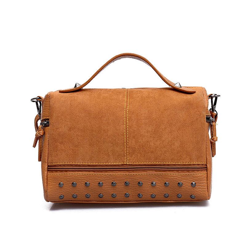 Women Bag Autumn Winter PU Bucket Rivet Vintage Patchwork High-Capacity Shoulder Bags Handbag Women Messenger Bags