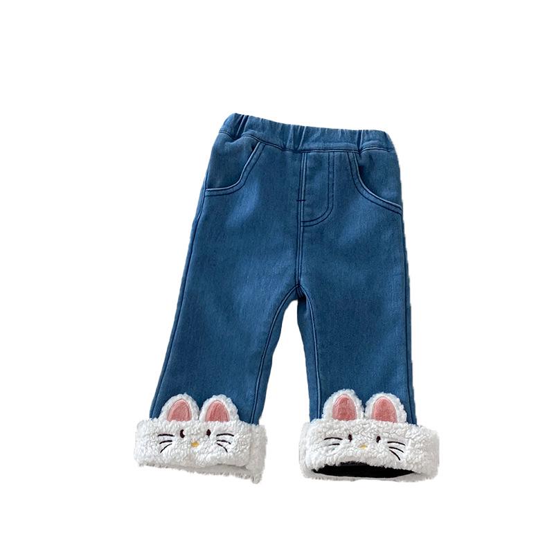 Korean Baby Girls' Fleece-Lined Jeans (0-5 Years) - Trendy Winter Pants AK518