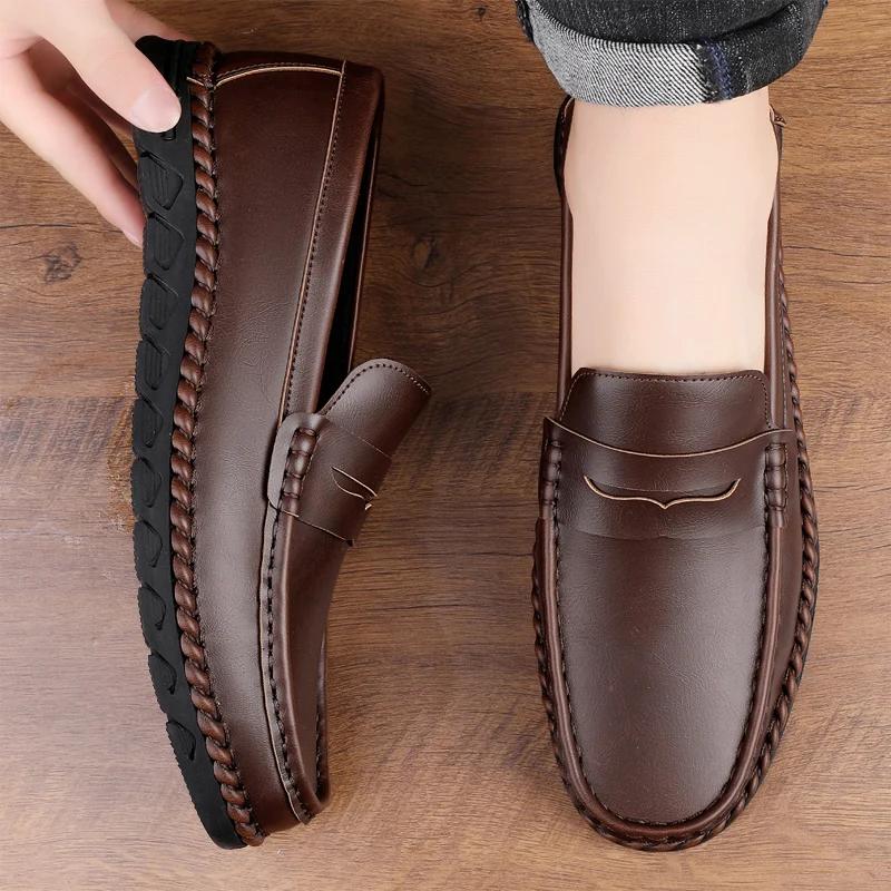 Spring Comfort Leather Mens Loafers Moccasins Shoes Soft Sole Mens Casual Handmade Formal Slip On Boat Shoes Zapatillas Hombre