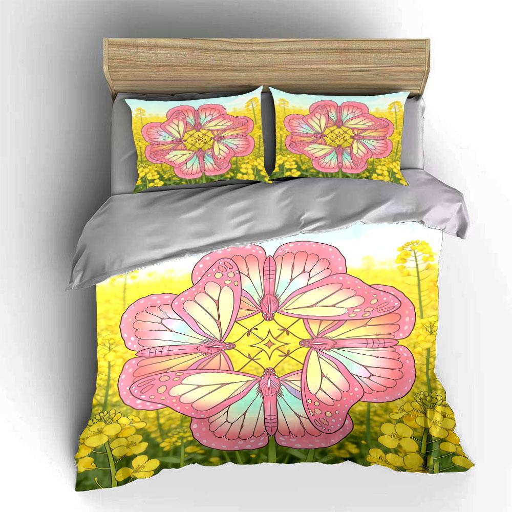 Butterfly Floral Art Set Decor Soft Comfortable Duvet Cover Bedding Set Included 1*Duvet Cover & 2*Pillowcases, Gift