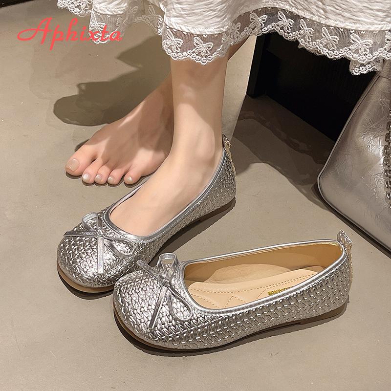 Aphixta Flat with Women Loafers Weave Design Flats Slip On  Casual Shoes for Woman Comfortable Footwear Ladies Shoes