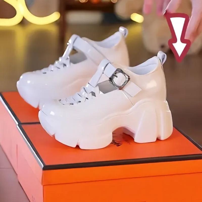 

Мода Мода Ретро 8 см Натуральная кожа Клиновидные туфли Высокий бренд Полые Летние Ботильоны Женские Сандалии на платформе Модные туфли с пряжкой 34