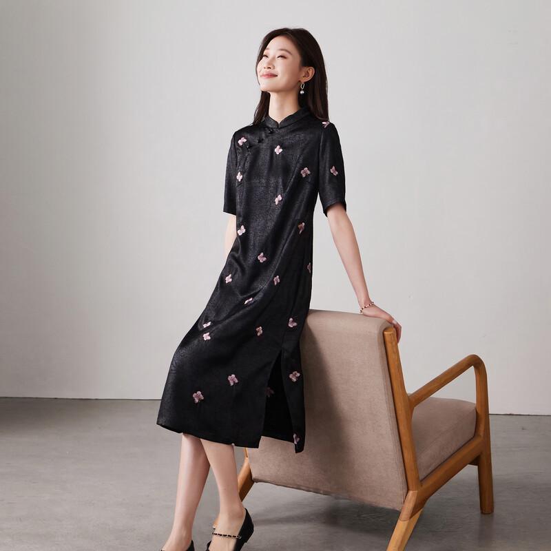 SOFSIL Women s Chinese Style Embroidered Black Dress XL