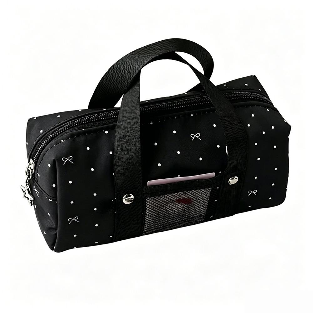 Handheld Pen Bag Polka Dot Bow Print Pencil Pouch Multi-functional Pencil Case School Supplies чёрный