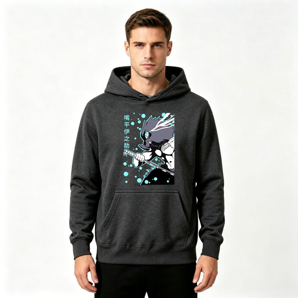 Men's Anime Inosuke Print Pullover Hoodie Casual Long Sleeve Sweatshirt for Daily Wear