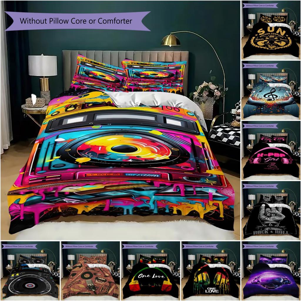 1PC Musical Elements Bedding Quilt Set Quilt Cover Pillowcase Home Decoration Birthday Gift (1 * Duvet Cover + 2 * Pillowcase, Without core)A13