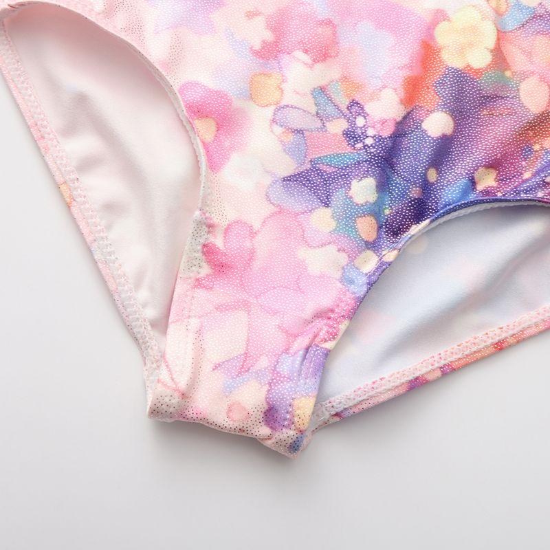 Dívčí gymnastický trikot pro děti 5-12 let, body s dlouhým rukávem, šortky a čelenka