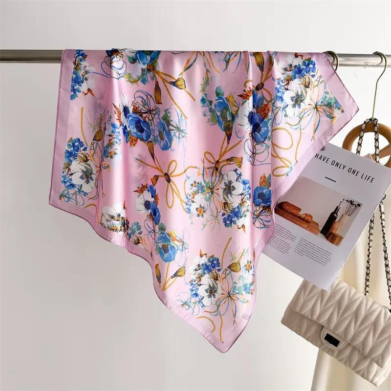 New flower simulation silk scarf women's summer out windproof shawl advanced sense foreign style small square scarf headband scarf