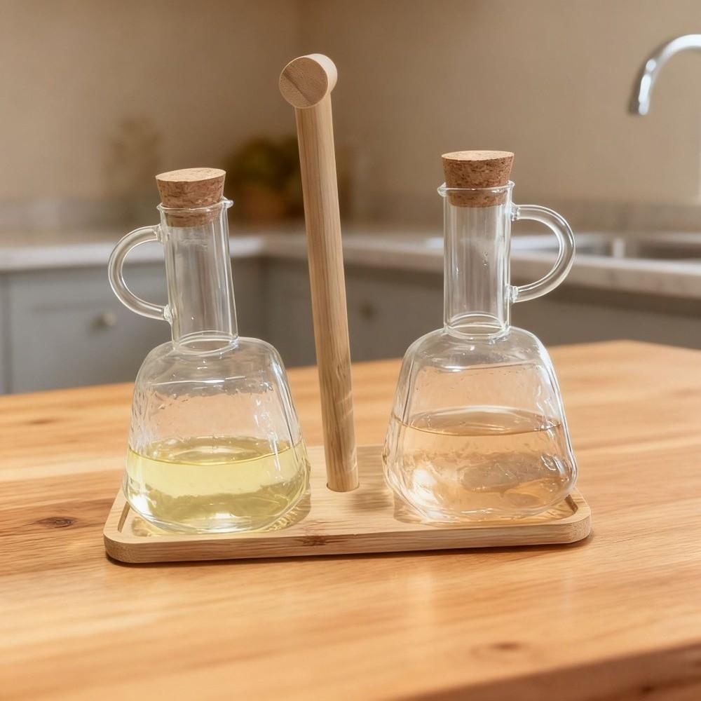 Wooden Stand Liquid Seasoning Bottle Sealed Storage Condiment Dispenser  Restaurant