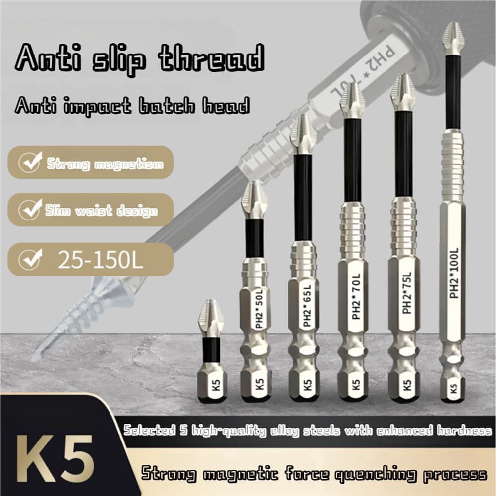 K5 Anti Slip Bits, High Magnetic Screwdriver Drill Bit Set, 5/6/9 Pcs Strong Magnetic Anti-Slip Durability Screwdriver Set, Electric Precision Anti