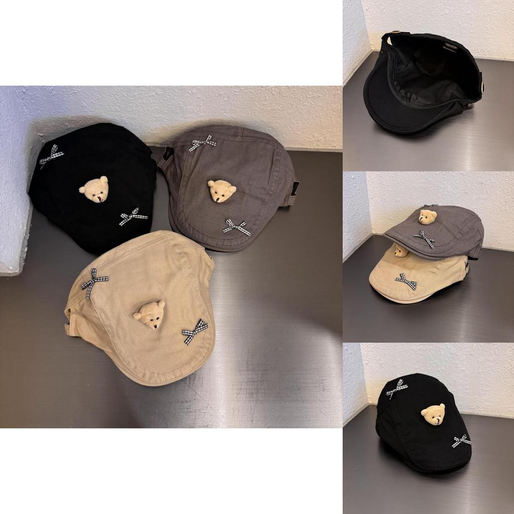 Soft Girl Bear Beret Hat With Butterfly Bow Fashion Summer Casual For Women
