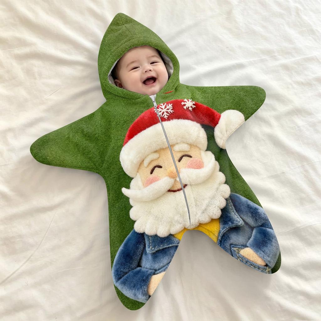Baby-swaddleteppe med - Flanell - Rystelsesteppe for nyfødte, Juleprint Sovepose for gutter og jenter, Bærbar utendørs swaddle
