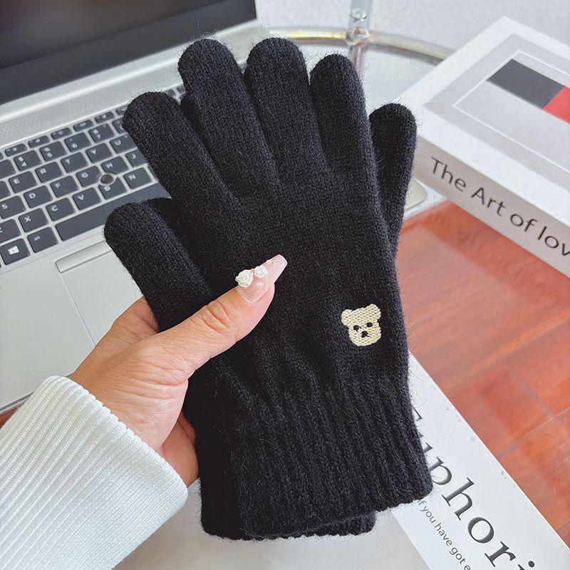 Niedliche Strickhandschuhe für Damen Herren Fingerlose Touchscreen-Handschuhe Winter Warm Plüsch Fäustlinge Radfahren Kalt Vollfingerhandschuhe