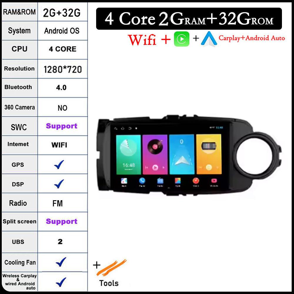 

9 lnch для Toyota Yaris 2012 - 2017 DSP Android 14 автомобильное радио Carplay HD мультимедиа GPS стерео авто видеоплеер 2.5D экран