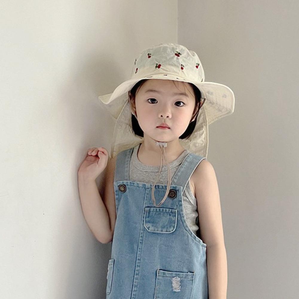 Cartoon Embroidery Children Panama Cap Neck Protection Summer Fisherman Hat Baby Sun Hat  Beach
