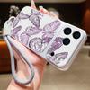 Pink Butterfly Leather Lanyard Case For iPhone 18 Pro Max 17 16 15 14 13 Pro Max Luxury Hybrid TPU+PU Anti-skid Soft Phone Cover