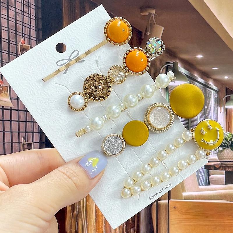 

8 шт./компл., набор акриловых заколок для волос с жемчугом и кристаллами для женщин, заколки с геометрическим рисунком в стиле ретро, ​​аксессуары для волос для девочек, модные украшения