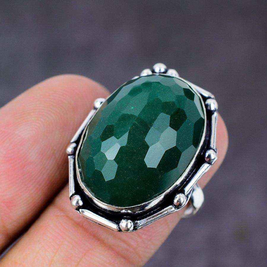 Emerald(Simulated) Gemstone Handmade 925 Sterling Silver Ring Size 7.5 a6M19