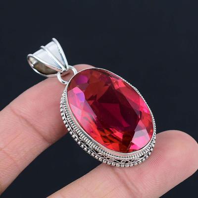 Facetterad granat ädelstenshänge Solid 925 sterling silver hänge smycken present till unisex