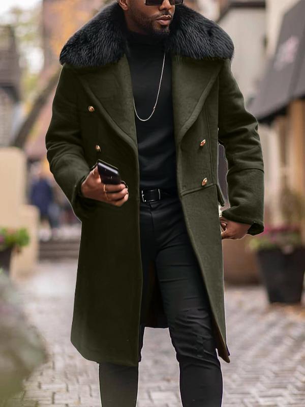 2024 Autumn/Winter European Casual High-Quality Double-Breasted Slim Fit Wool Coat with Fur Collar