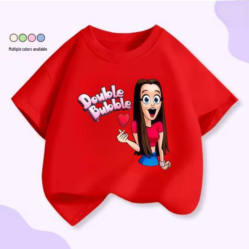 Trendy Heart-Shaped Cartoon Girls' Short Sleeve T-Shirt