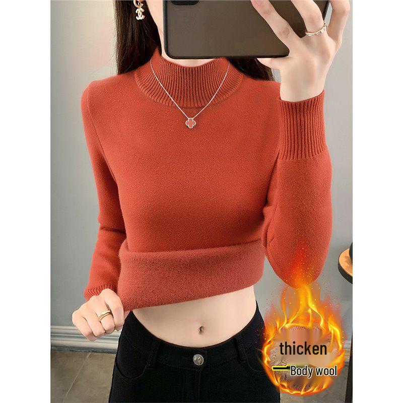 2025 Women's Plus Velvet Knit Base Layer Sweater - Autumn/Winter Thickened One-Piece Top