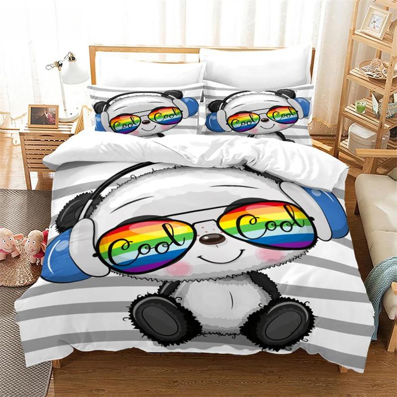 Cartoon Chinese Panda Bedding Set Soft Microfiber Double Queen King Twin Duvet Cover Kids Girls Room Decor White Duvet Cover