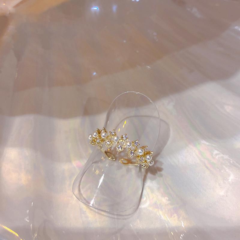 Elegant Adjustable Open Ring With Colorful Zirconia Lace And Pearl For Women