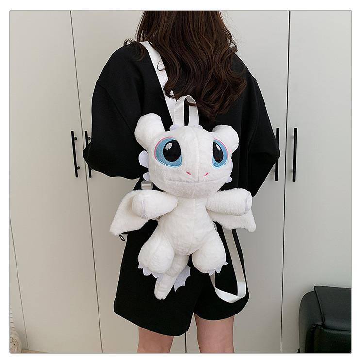Toothless Plush Double Backpack For Kids With Zipper Closure And Phone Pocket