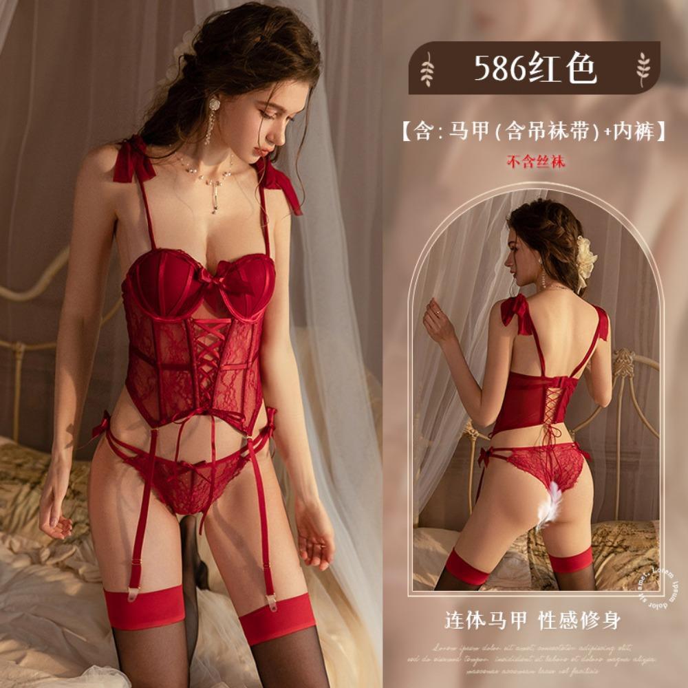 Xianyi Erotic Underwear Steel Tray Vest Uniform Temptation Nightclub Clothes Pure Desire Private Lace Free-to-take Set 586