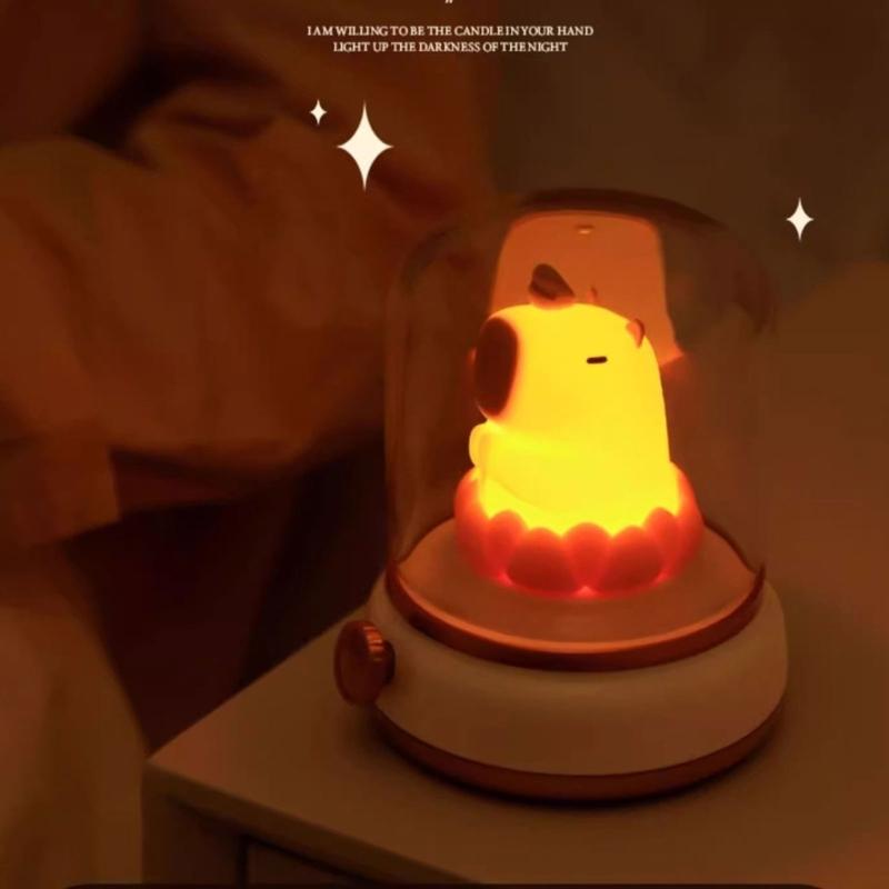 Vintage Capybara Nightlight Silicones Desktop Figurine with Gentle Glowing Oil Lamp Shape USB Rechargeable Night Lamp