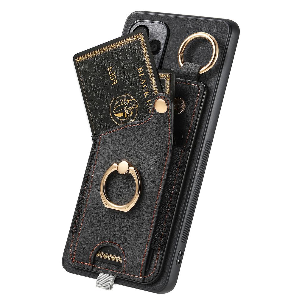 For Xiaomi Redmi K80 Pro 5G Retro Leather Phone Back Cover with Card Slots and Ring Holder